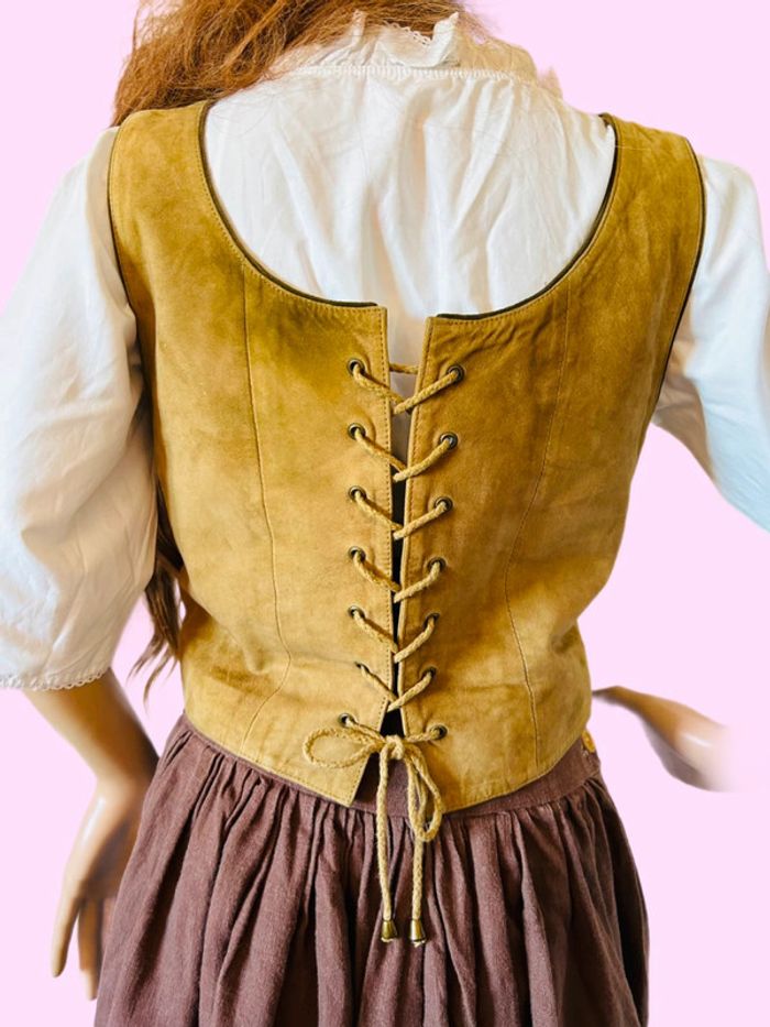 🤎🌿Gilet cuir vintage daim naturel autrichien cottagecore forest leather sleeveless jacket🌿🤎 - photo numéro 11