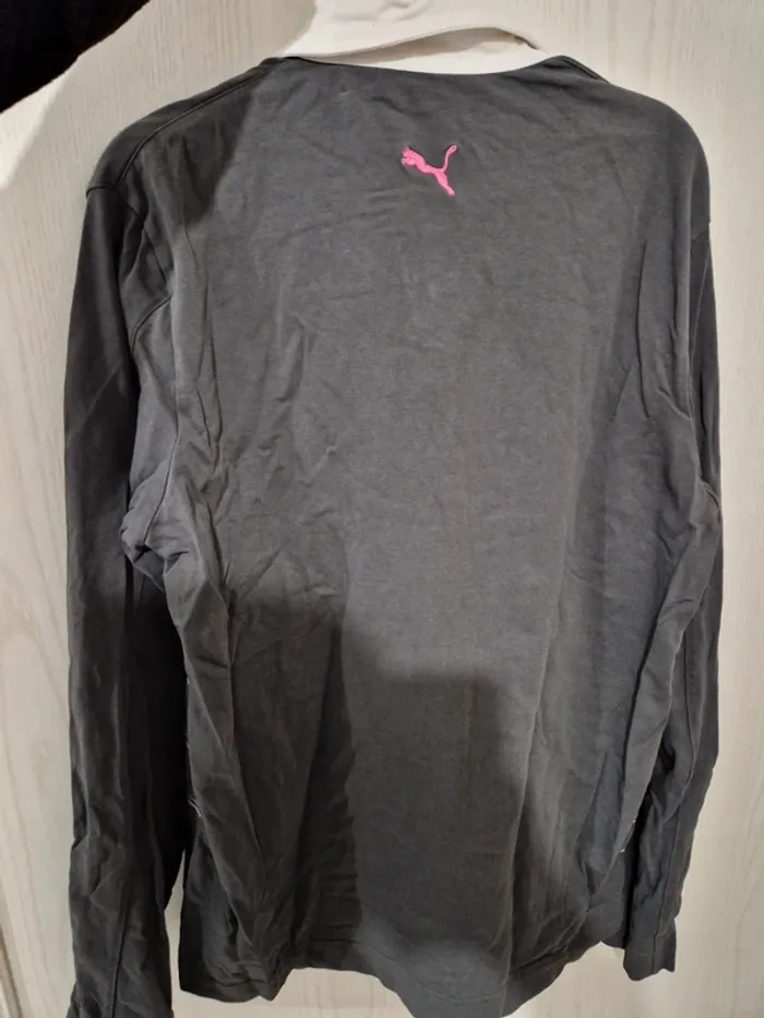 Pull puma à rayures gris et rose - photo numéro 3