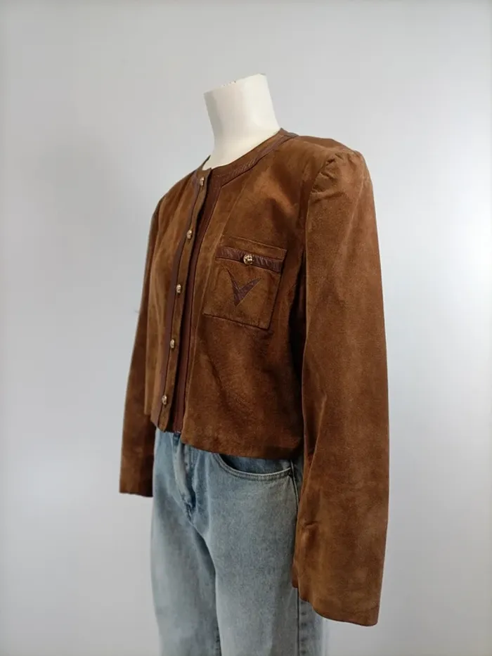 Veste courte en croûte de cuir vintage - taille 42 - tailleur Gérard Galliaerde A282 - photo numéro 2