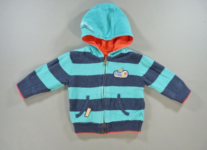 Gilet réversible tricot molleton bleu rouge rayures Catimini 12 mois 74 cm garçon - photo numéro 4