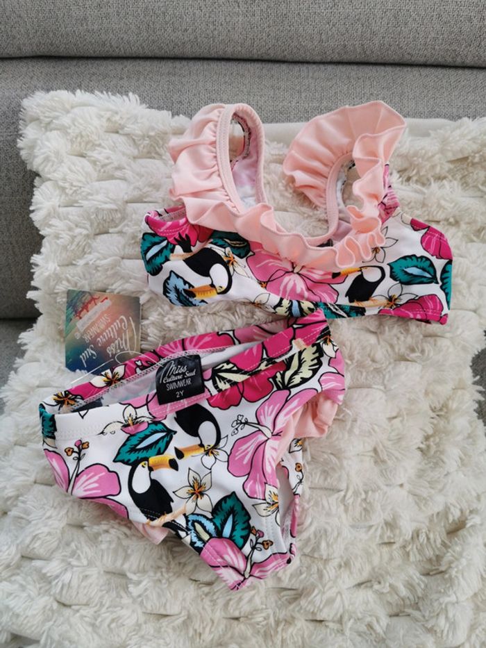 Maillot de bain 2 pièces bikini miss culture sud summer rose taille 2 ans