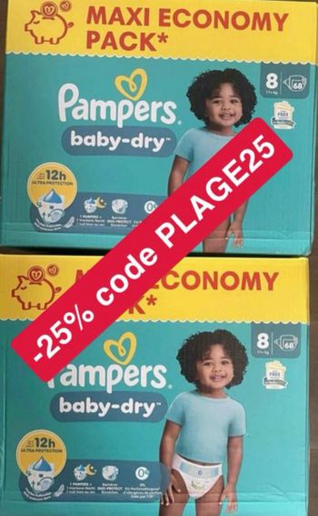 Deux cartons couche Pampers maxi economy taille 8 normal
