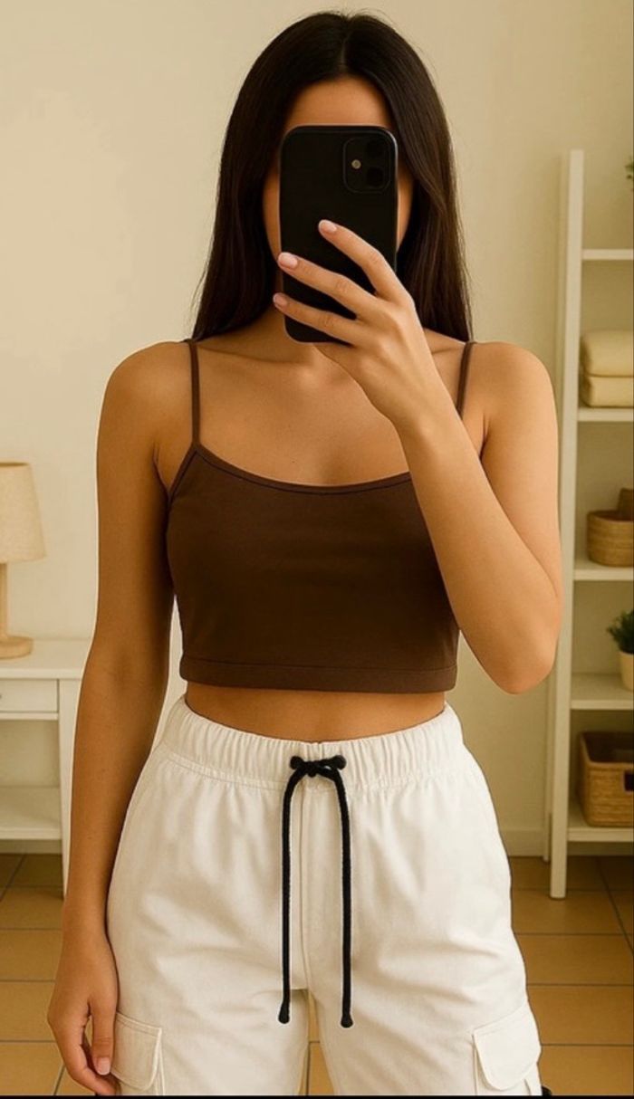 Crop top chocolat s bershka - photo numéro 1