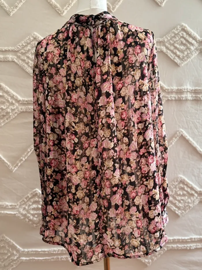 Blouse fleurie transparente col montant plissé – H&M – Taille L – style coquette romantique vintage - photo numéro 6