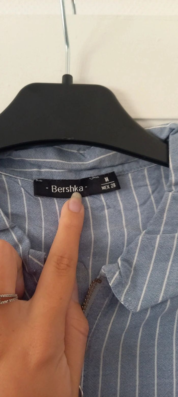 Chemisette manches courtes bershka 38 bleue rayures blanches - photo numéro 4