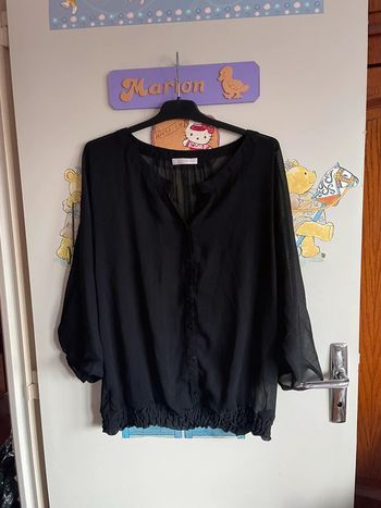 Blouse noire à manches 3/4, taille 36, marque Promod.