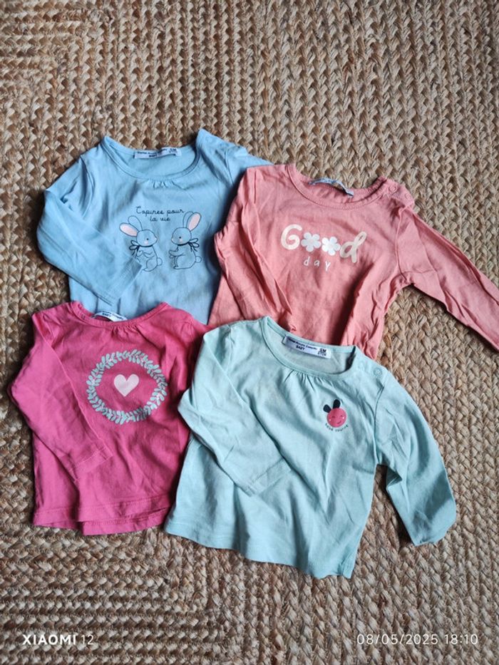 Lot 4 tee shirt ML fille 6 mois
