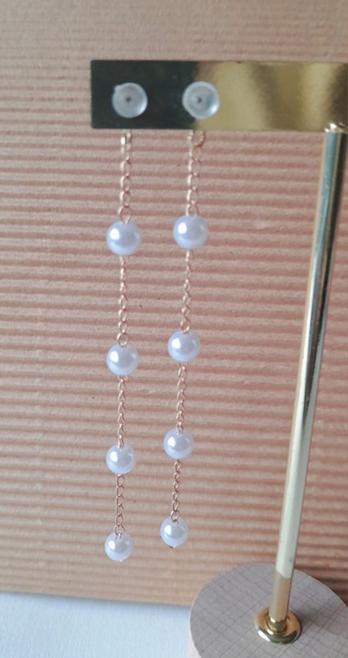 Boucles d'oreilles perles et strass - photo numéro 3