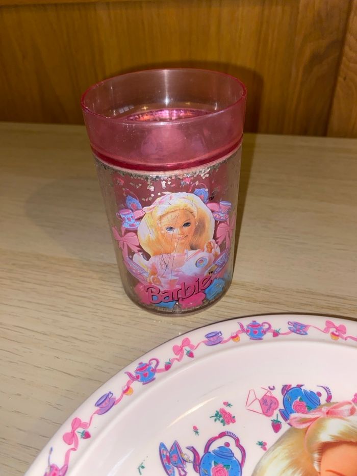 Lot vaisselle Barbie assiette bol verre gobelet plastique Mattel 1995 service thé théière - photo numéro 9