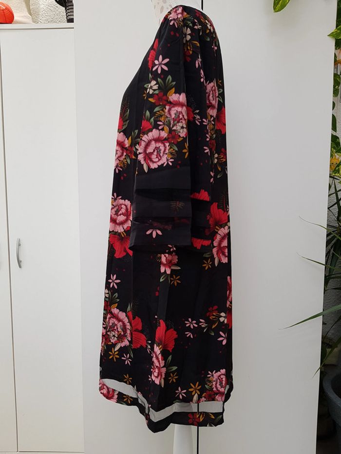 Robe Tunique Noire Imprimé Fleurs Rouge Et Rose - photo numéro 9
