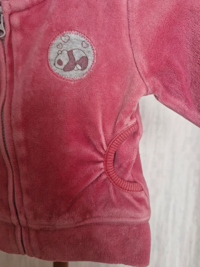 Gilet à capuche zippé bébé fille 3 mois Tex Baby rose Petit panda avec cœurs brodé coton polyester - photo numéro 4