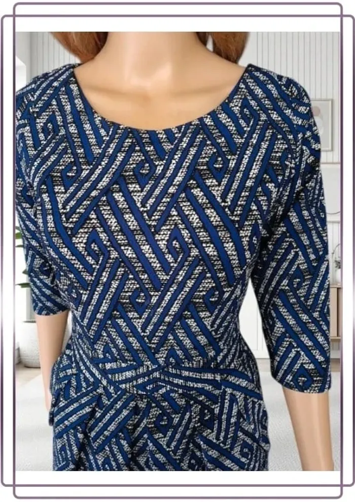Robe midi Sassia bleu à motifs taille ajusté taille M - photo numéro 8