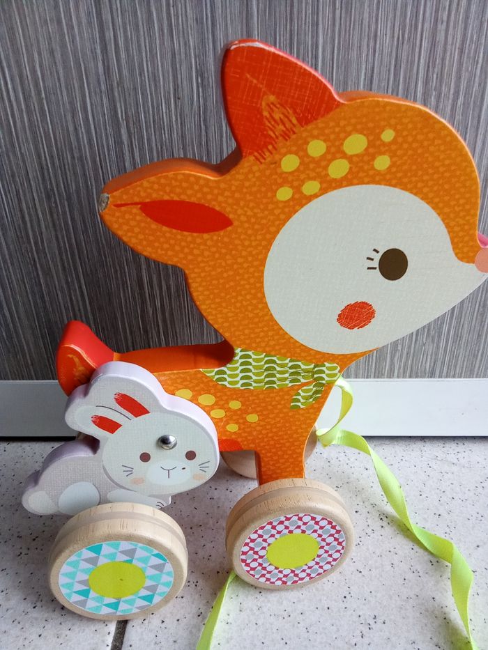 Jeu en bois à tirer motif renne, dès 12 mois - photo numéro 2