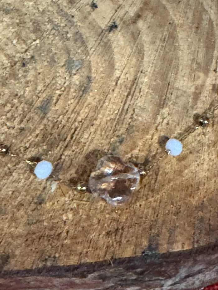 Collier réglable acier inoxydable or perle et trèfle rose pastel - photo numéro 9