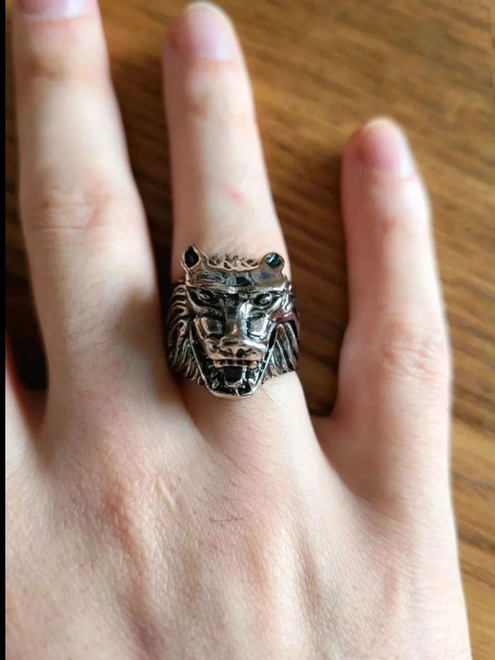 Bague tête de loup argentée – anneau tribal homme – style biker sauvage Taille 7 17.3 mm - photo numéro 5