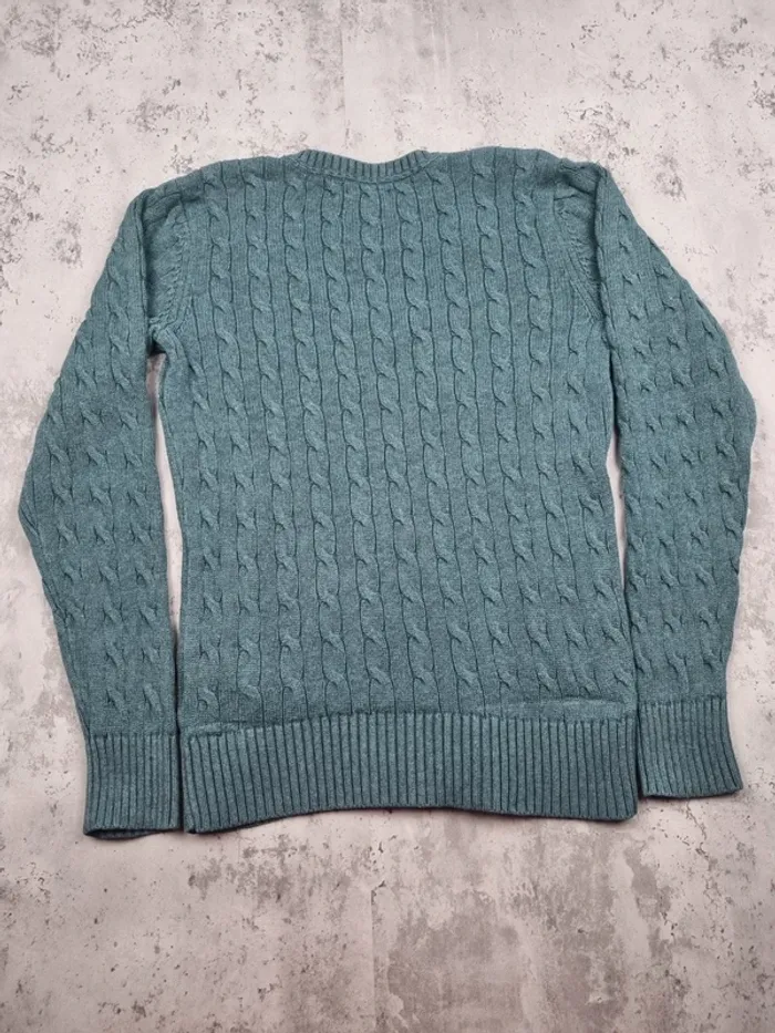 Pull col V torsadé Tommy Hilfiger vert – Taille L Femme (mesures en photos) - photo numéro 4