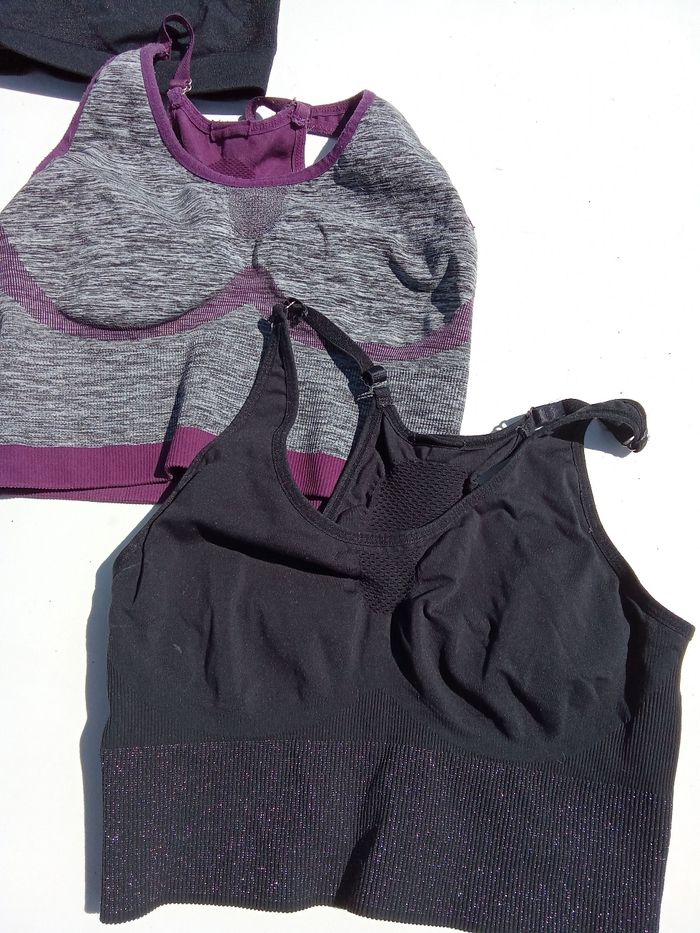 Lot de  3  brassières de sport femme taille   L  ou 40  bordeaux, noir, yoga, fitness, dance, - photo numéro 4