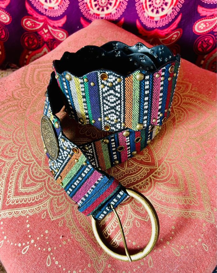 🌺🌿Ceinture ethnique folk hippie boho multicolore colorful woven belt Andean style🌿🌺 - photo numéro 2