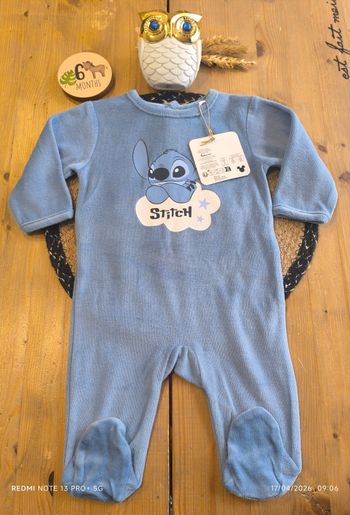 Pyjama velours 6 mois Disney stitch NEUF 