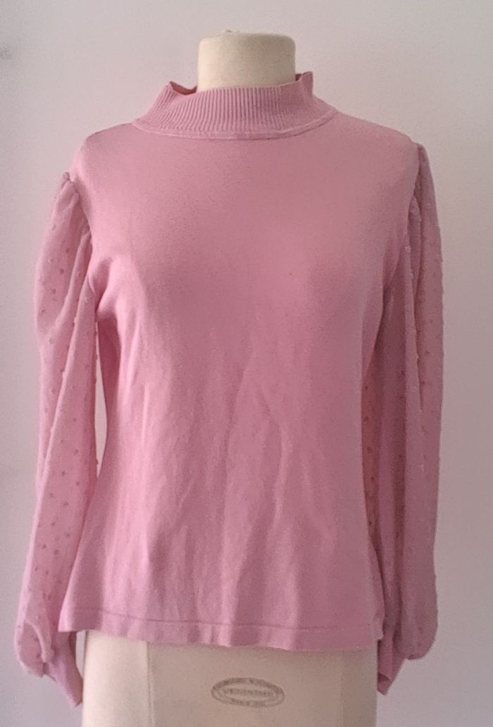 Haut rose femme taille L Laetitia Mem Manches longues Col montant Très bon état Chic et féminin