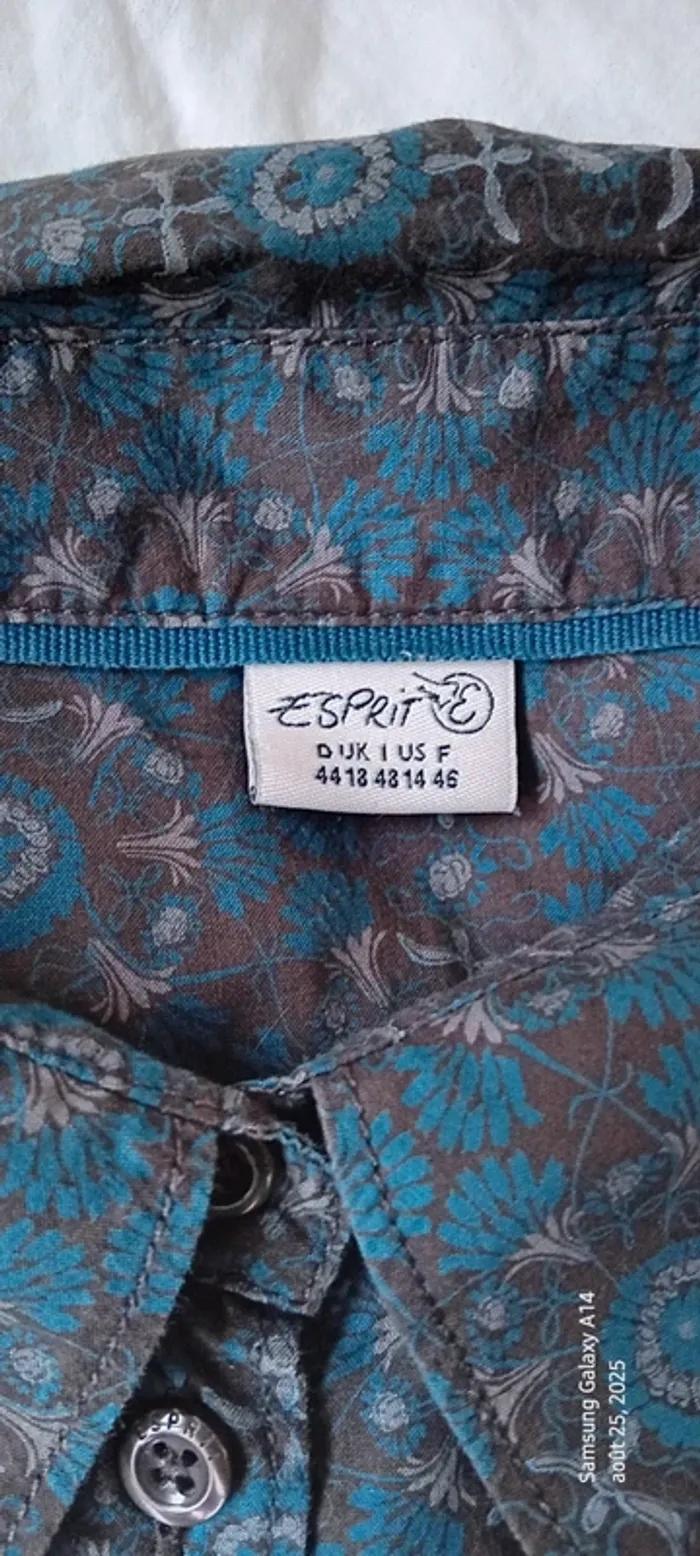 Chemise manches longues en coton longue motif floral bleu marron femme 42/44 esprit - photo numéro 18