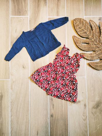 👧🏻Sergent Major/Bout'chou - Ensemble Robe à fleurs et gilet bleu - Taille 9 mois