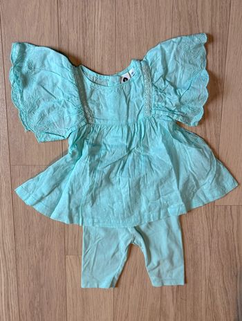 Ensemble turquoise brodé 9 mois