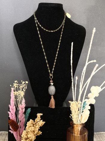 Sautoir chaîne torsadée et perles à facettes