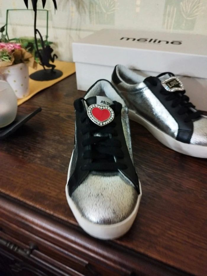 Baskets sneakers argenté cœur Méliné 36 y2k - photo numéro 8