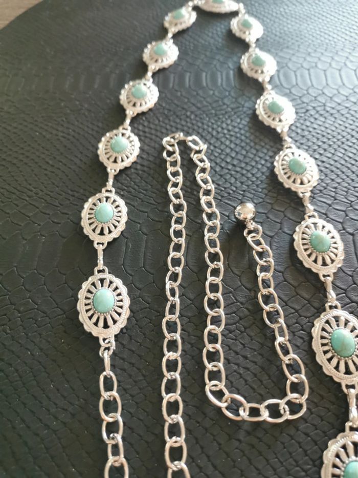 Ceinture Métal femme argenté et bleu turquoise - photo numéro 2