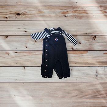 Ensemble salopette marine + tee-shirt manches longues style marinière - 9 mois