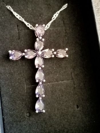 Vente chaîne avec pendentif croix argent massif 925 s orné d'améthyste