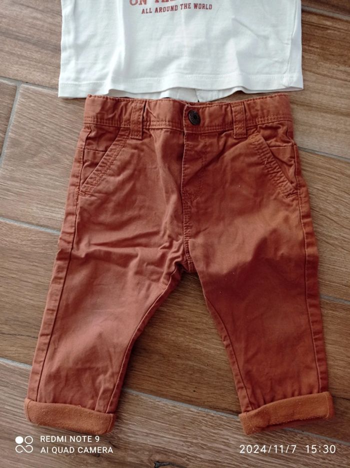 Ensemble 12 mois Jean Camel+ tee shirt 🐹+ pull chiné marine torsadé - photo numéro 4