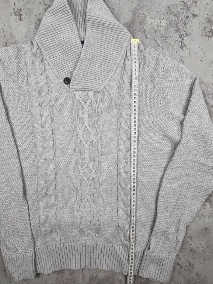Pull Tommy Hilfiger gris clair torsadé – Taille M Homme (mesures en photos) - photo numéro 5