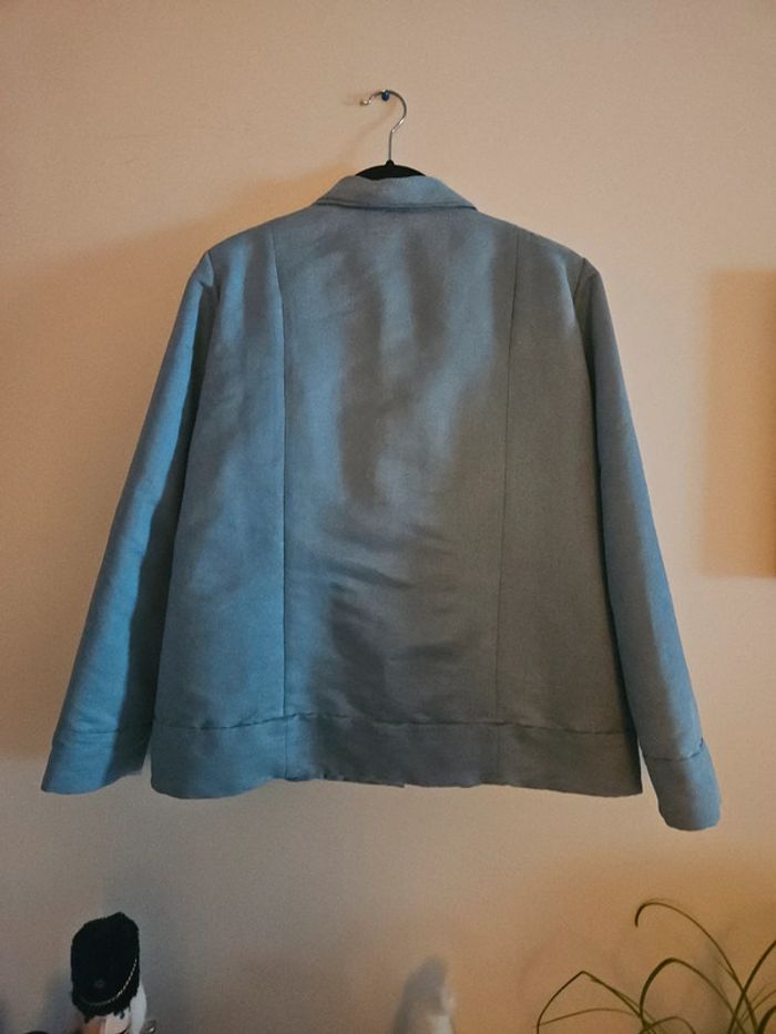Veste / Blouson cousu main, style daim, bleu clair, taille M/L - photo numéro 9