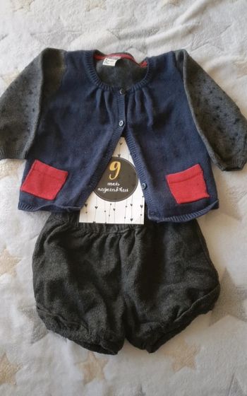 Gilet et short en laine fille bleu et gris