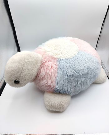 Ancienne peluche doudou tortue Vintage créations CDJ rose blanc bleu petite boutique 50 cm