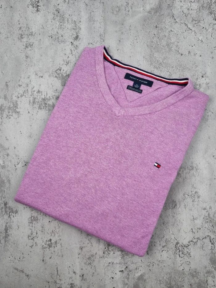 Pull col V Tommy Hilfiger mauve, XL Hommes