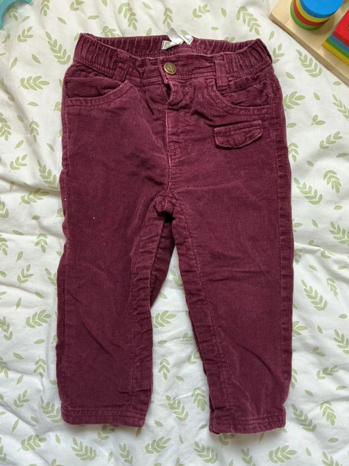Pantalons en velours prune pressions entre les jambes doublé 18 mois kitchoun - photo numéro 3
