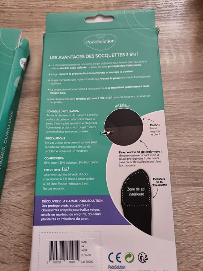 Lot de 2 paires de socquettes 3en 1 pour les douleurs plantaires, durillons neuf - photo numéro 2