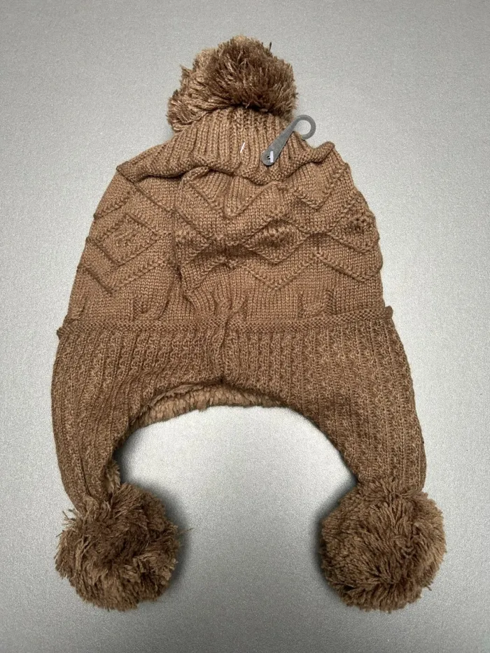 Bonnet cache-oreilles marron à pompons neuf - photo numéro 2