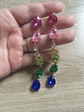 Boucles d’oreilles pendantes NEUVES pour femme avec pierres multicolores