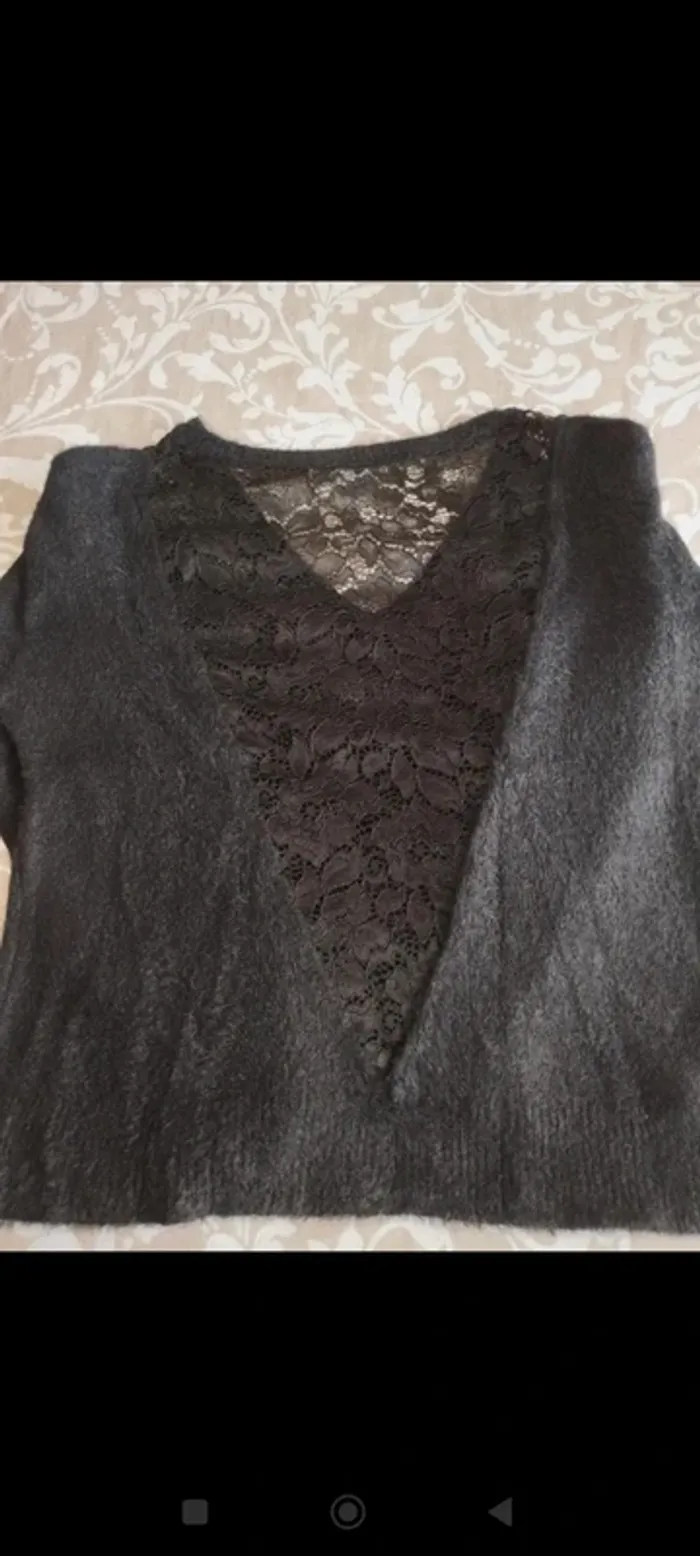 Pull doux noir avec dentelle Promod 36 - photo numéro 4