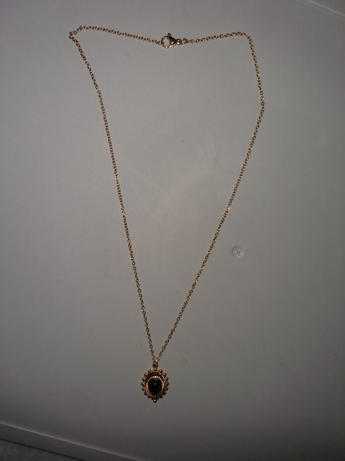 Collier #acierinoxydable doré médaillon solaire noir - photo numéro 10