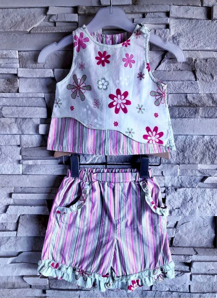 KITIWATT - ENSEMBLE 3P BÉBÉ FILLE VOLANTS, NOEUDS ET MOTIF FLEURS & RAYURES 6M - photo numéro 3