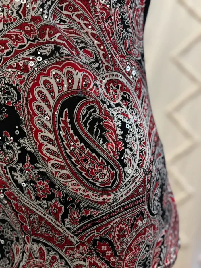Top dos nu vintage à nouer - imprimé cachemire & sequins - photo numéro 3