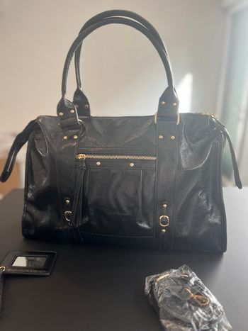 Grand sac a main femme noir métallisé 