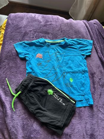 ensemble été short et t-shirt thème wild lion Blue seven en coton organic taille 3 ans