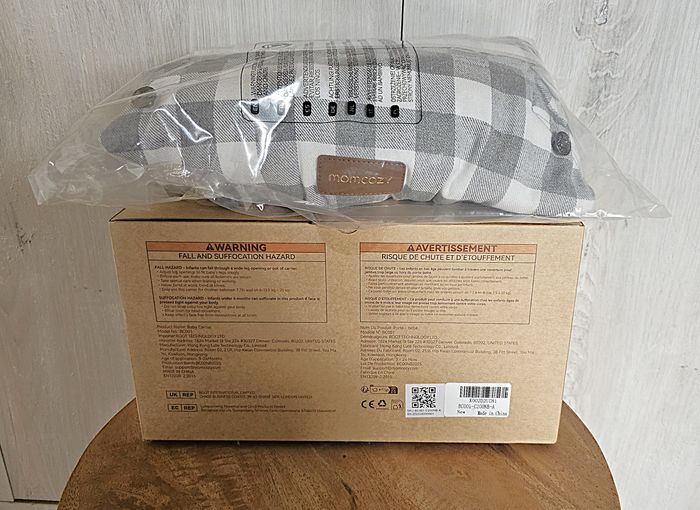 Porte-bébé Momcozy neuf – coton et lin, motif à carreaux bleu-gris - photo numéro 2