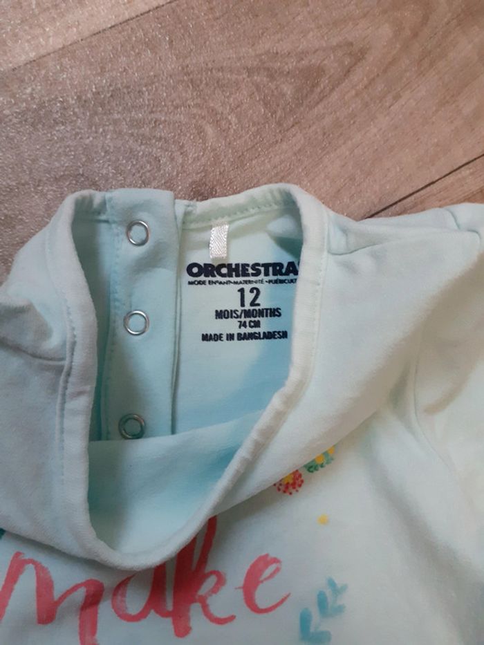 T-shirt fille manches longues turquoise papillon 12 mois neuf - photo numéro 4